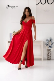 Dlouhé červené hladké společenské šaty "Valentina" se spadenými rukávy