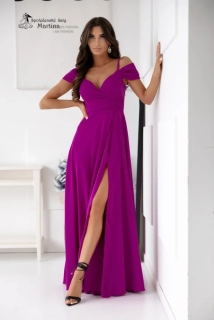Dlouhé magentové hladké společenské šaty "Valentina" se spadenými rukávy