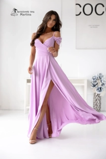 Dlouhé lila hladké společenské šaty "Valentina" se spadenými rukávy