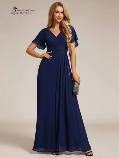 Elegantní tmavě modré společenské šaty s volnějším krátkým rukávem "Janine"