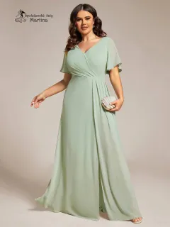 Elegantní mintové společenské šaty s volnějším krátkým rukávem "Janine"
