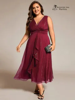 Elegantní vínové šaty s lesklými detaily a jemným volánem "Nelly"