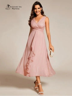 Elegantní růžové šaty s lesklými detaily a jemným volánem "Nelly"