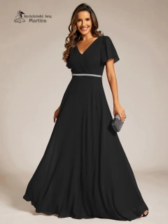 Jednoduše elegantní černé šaty s motýlími rukávy a třpytivým páskem "Claudine"