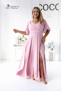 Pudrově růžové dlouhé společenské šaty "Elit" s volnými rukávy