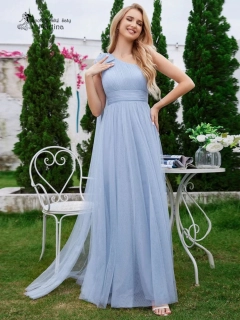 Světle modré šaty na jedno rameno s lehkou tylovou sukní "Tisha"
