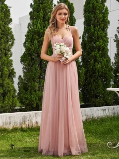 Růžové šaty s lehkou tylovou sukní a dvojitými tenkými ramínky "Leanna"