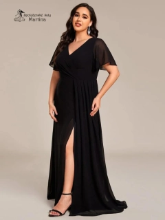 Elegantní černé plus size společenské šaty s volnějším krátkým rukávem "Janine"