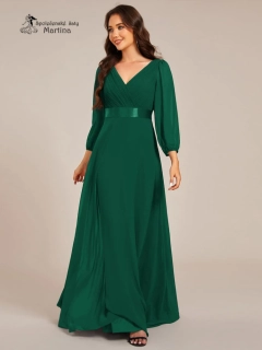 Lahvově zelené šifonové společenské šaty “Camelia” s 3/4 rukávem