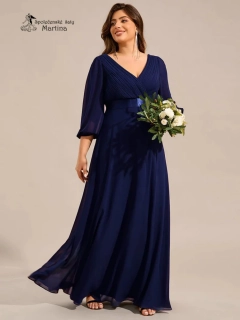 Dlouhé XXL tmavě modré šifonové společenské šaty “Camelia” s 3/4 rukávem