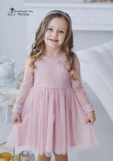 Dívčí pudrově růžové šatičky na vánoční focení či ke stromečku "Žaklin" - vel. 98