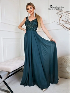 Luxusní lahvově zelené šaty "Campari" se zdobeným živůtkem a kolovou sukní