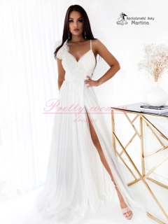 Bílé tylové svatební, popůlnoční šaty či na bílou prodlouženou "Milagros" - vel. 36