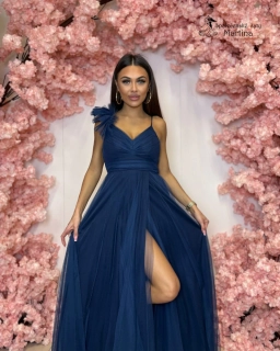 Tmavě modré tylové popůlnoční šaty či na prodlouženou "Milagros"