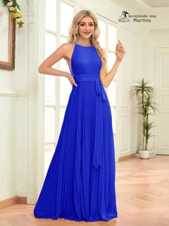 Královsky modré plisované společenské šaty "Chelsie" s halter výstřihem a odhalenými zády