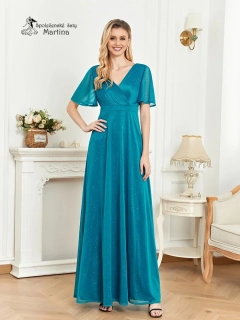 Tyrkysové mírně třpytivé společenské šaty "Britta" - vel. M