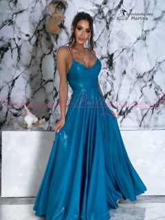 Tyrkysové matně lesklé maturitní šaty "Aniela" na šněrování - vel. 36