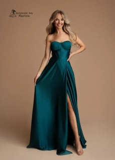 Petrolejové maturitní či plesové saténové korzetové šaty "Emma"