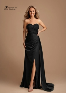 Černé saténové společenské šaty "Clara" s rozparkem