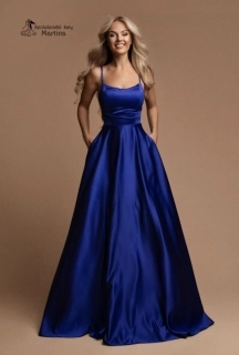 Královsky modré saténové maturitní šaty "Helen" s kapsami