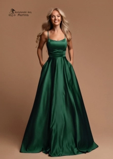 Lahvově zelené saténové maturitní šaty "Helen" s kapsami