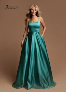 Tyrkysové saténové maturitní šaty "Helen" s kapsami