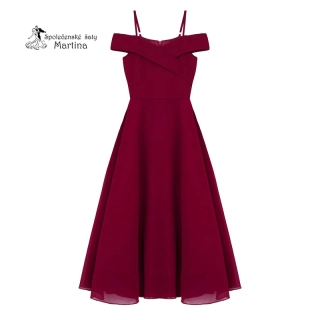 Vínové dlouhé dívčí šaty se spadenými ramínky "Nelinka"