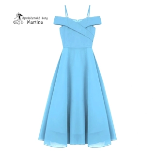 Světle modré dlouhé dívčí šaty se spadenými ramínky "Nelinka"