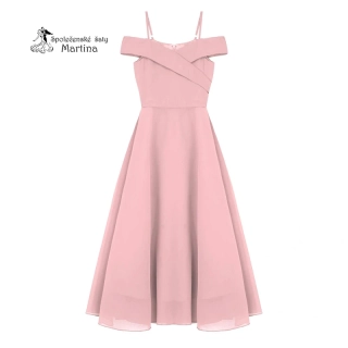 Růžové dlouhé dívčí šaty se spadenými ramínky "Nelinka"