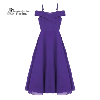 Tmavě fialové dlouhé dívčí šaty se spadenými ramínky "Nelinka" - vel. 8