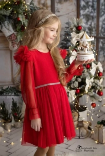 Dívčí červené šatičky na vánoční focení či ke stromečku "Mona"