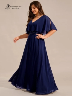 XXL tmavě modré šifonové šaty "Valentine" s netopýřími rukávy