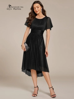 Černé krátké midi jemně třpytivé šaty "Joel" s lodičkovým výstřihem