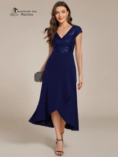 Tmavě modré midi společenské šaty "Cora" se zdobeným živůtkem