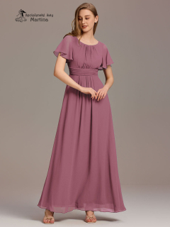 Starorůžové šifonové šaty s rukávkem a žabičkováním na zádech "Stela"