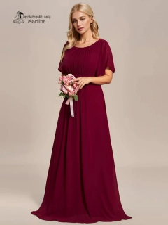 Vínové šifonové šaty s rukávkem a žabičkováním na zádech "Stela"