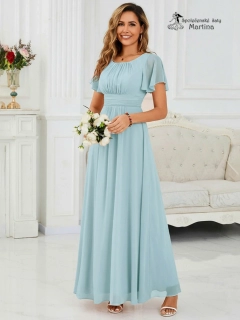 Světle modré šifonové šaty s rukávkem a žabičkováním na zádech "Stela"