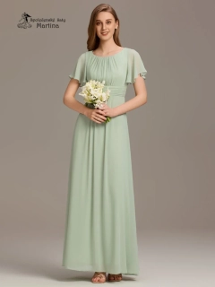 Světle zelené šifonové šaty s rukávkem a žabičkováním na zádech "Stela"
