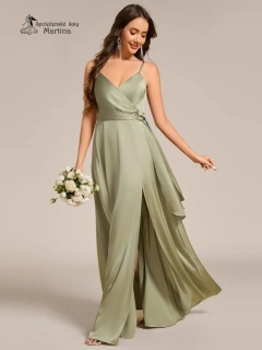 Sage green saténové šaty pro družičky či svatebního hosta "Hudson"