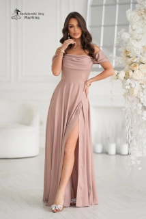 Cappuccino šaty "Sunny" se spadenými ramínky z jemně lesklého materiálu