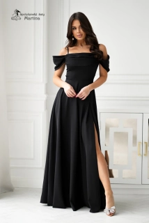 Černé hladké společenské šaty "Sunny" s ramínky a efektně spadlými rukávy