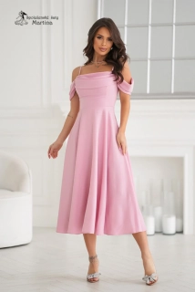 Růžové hladké midi šaty "Sunshine" se spadenými ramínky