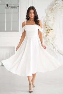 Ecru svatební či popůlnoční midi šaty "Sunshine" se spadenými ramínky