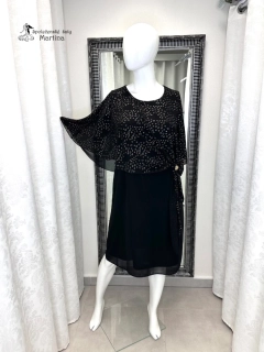 Černo-zlaté krátké šaty "Izyda" s netopýřími rukávy - vel. 50