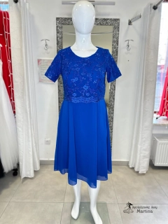 Královsky modré krátké šaty s krajkovým topem "Nelli"
