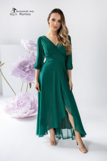 Zelené dlouhé asymetrické šifonové šaty "Abigail" s ¾ rukávem