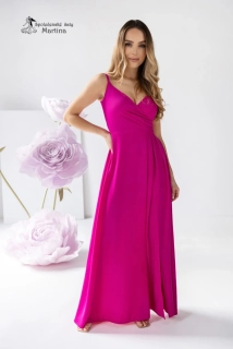 Fuchsiové hladké společenské šaty "Stella" s rozparkem a výstřihem vepředu