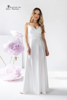 Svatební saténové šaty "Stella" s rozparkem a překládaným živůtkem
