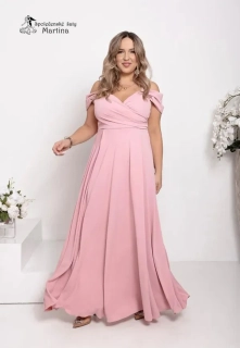Dlouhé pudrově růžové hladké společenské šaty "Valentina" se spadenými rukávy - vel. 50