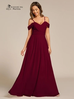 Vínové šaty pro družičku či svatební hostku se spadenými rukávy "Emina"